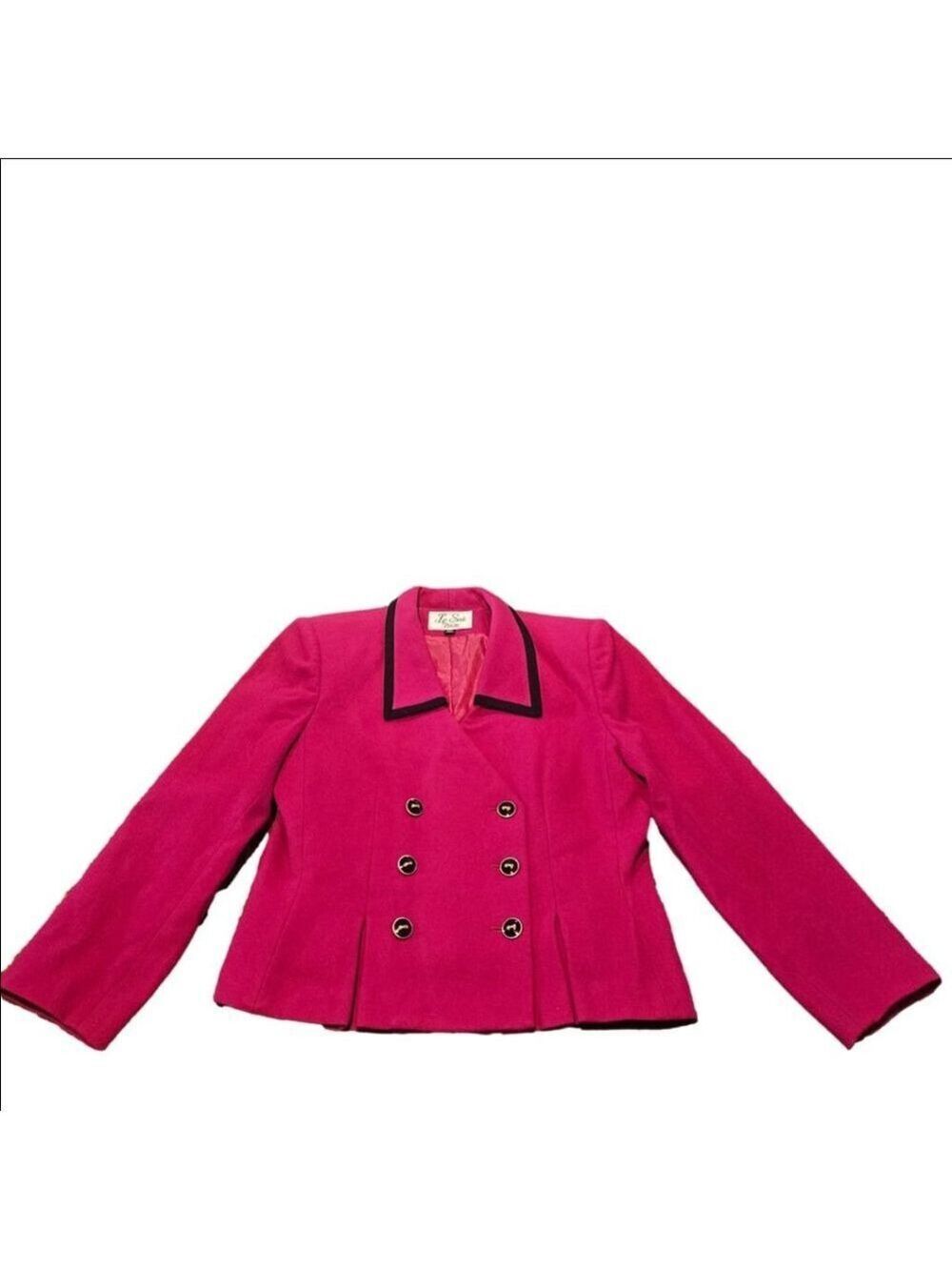 Women's Le Suit Petite Pink Double Breasted Wool Blazer 12P, Black Trim